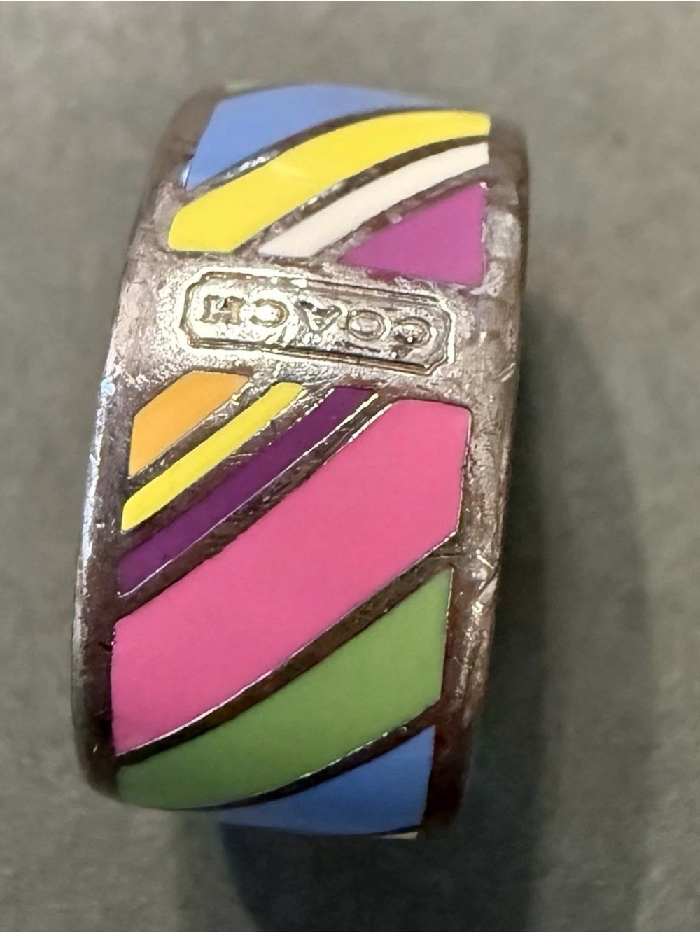 COACH Multicolor Legacy Striped Enamel Band Ring Size 7 10mm Logo!